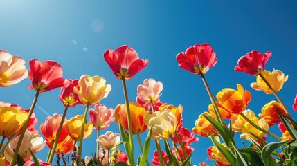 Fototapeta premium Vibrant flowers under a bright blue sky