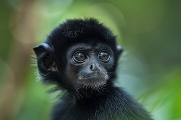 Obraz premium A Close Up Portrait of a Young Black-Handed Spider Monkey in a Lush Green Forest