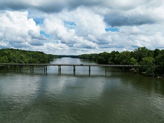 Aerial view of bridge crossing over lake