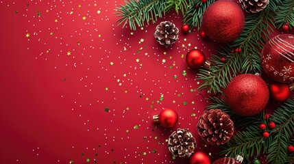 Holiday Decorations on a Red Background