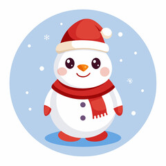 Adorable Snowman Cartoon Character in Santa Hat Perfect Kids' Christmas and New Year Vector Illustration