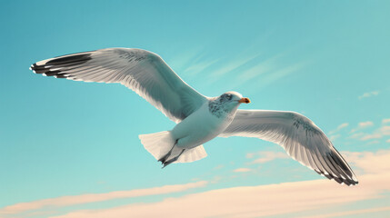 Obraz premium Seagull in flight against a clear blue