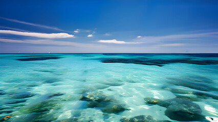 Fototapeta premium a-tranquil-ocean-landscape-with-crystal-clear-water-and-a-small-island-in-the-distance