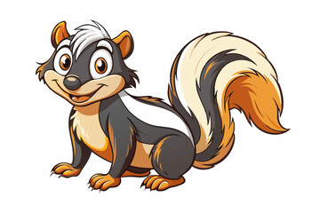 Funny Skunk Vector Illustration Cartoons, Clipart, and Line Art Design on White Background, Funny skunk vector illustration featuring cartoons, clipart, and line art on a white background.