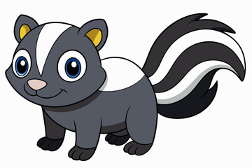 Funny Skunk Vector Illustration Cartoons, Clipart, and Line Art Design on White Background, Funny skunk vector illustration featuring cartoons, clipart, and line art on a white background.