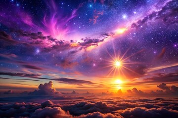 Dreamy Fantasy Sunset & Sunrise Wallpaper Violet Sky, Stars, Sun, and Moon