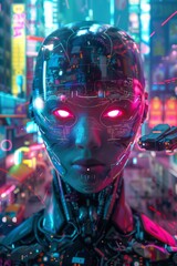 A hyper-realistic portrait of a futuristic cyborg, face