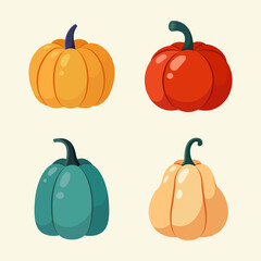 Set of different colorful pumpkins. Autumn illustration. Vector set