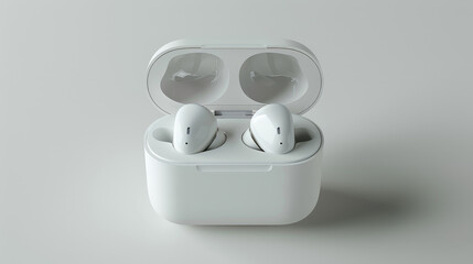 Mockup of a wireless earbuds case isolated on a white background with a clipping path.