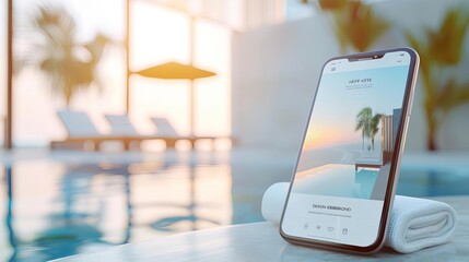 Luxury hotel booking app interface with room images, hotel booking, high-end travel selection