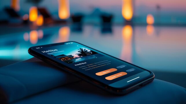 Luxury hotel booking app interface with room images, hotel booking, high-end travel selection