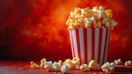 Bucket of popcorn with red and white