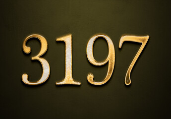 Old gold effect of 3197 number with 3D glossy style Mockup.