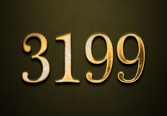 Old gold effect of 3199 number with 3D glossy style Mockup.