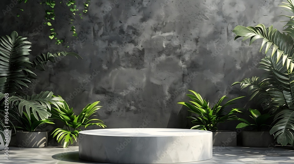 Poster 3d rendering of podium and plant : generative ai