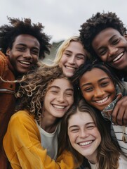 Fototapeta premium Group of friends or family standing side by side in a casual setting
