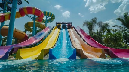 Water Slider Siam Amazing Park Water Park Funny Happy activity fresh cool in Summer season : Generative AI