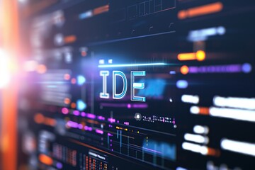 Obraz premium A close-up view of an IDE (Integrated Development Environment) interface on a server rack, advanced coding technology.