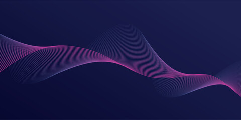 Abstract glowing wave lines on dark blue background. Dynamic wave pattern. Modern flowing wavy lines. Futuristic technology concept. Suit for banner, poster, cover, brochure, flyer, website