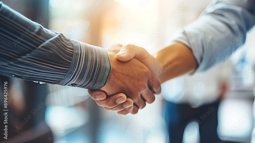 Poster negotiation handshake and meeting for b2b deal discussion and business with company contract office 
