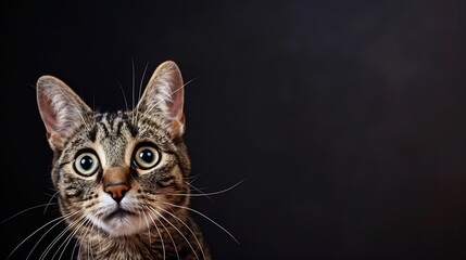 Skeptic surprised cat thinking  dont know what to do big eyes closeup Tabby cat look side dont know funny face Cute tabby cat looking scared thinking Wide eyed kitten dont know why por : Generative AI