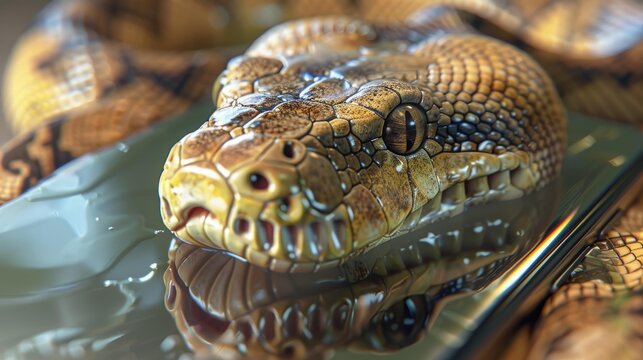 Python symbol with reflective scales symbolizes programming language, perfect for tech and coding related themes