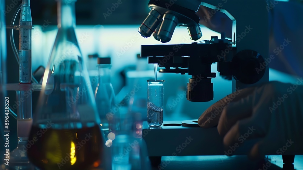Aufkleber scientist working in laboratory using micropipette mixing liquid chemicals with genetically modified