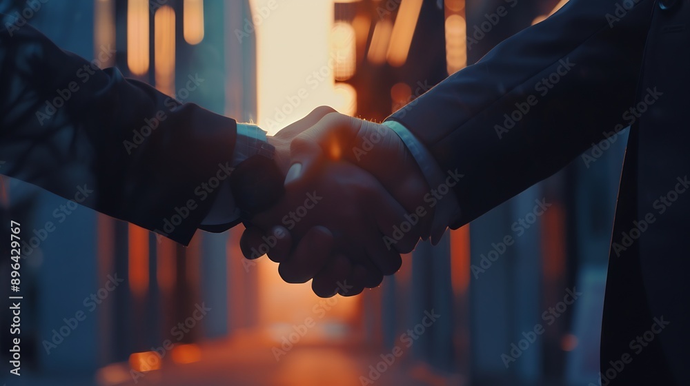 Poster handshake of two businessmen who enters into the contract to develop a new software to improve busin