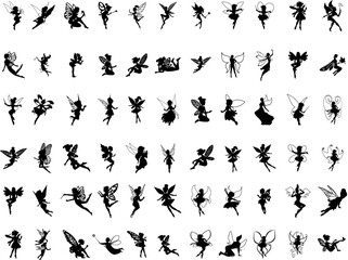 Fairy vector silhouette black and white,Fairy Silhouette, Fairy SVG, Tooth Fairy Svg, Fairies Svg,magic fairy design, Fairy silhouettes bundle ,Fairy vector illustration ,Beautiful Fairy Silhouette .
