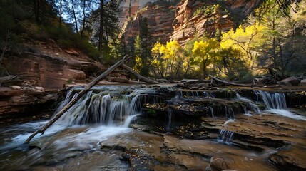 Archangel Falls on Left Fork of North Creek Zion National Park : Generative AI