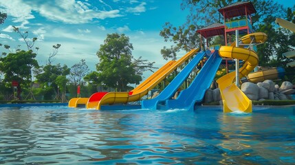 Water Slider Siam Amazing Park Water Park Funny Happy activity fresh cool in Summer season : Generative AI