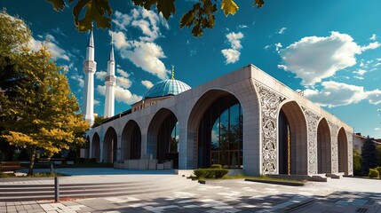 Ljubljana Slovenia Detal of modern architecture of The Islamic Religion Muslim Cultural Center  Mosque : Generative AI