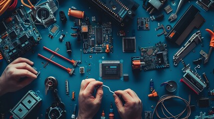 Electronic technicianbanner hands repairing electronic devices The use of modern onestop service center concepts : Generative AI