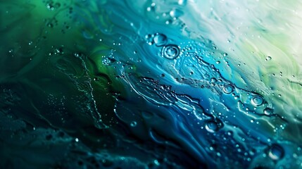 Obraz premium Abstract blue and green colorful background with oil on water surface Oil drops in water abstract psychedelic abstract image : Generative AI