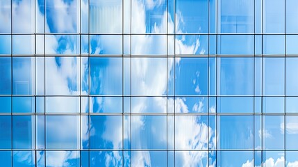 empty glass windows of a modern building with a reflection of the sky in the glass architectural background pattern : Generative AI