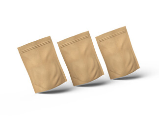 3D render of a generic paper doypack with zipper on a transparent background