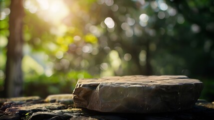Obraz premium product display podium Rock Stone with blurred background with sunlight shadow : Generative AI