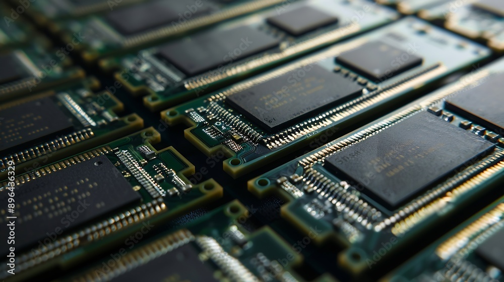 Fototapete RAM modules primarily used as main memory in personal computers workstations and servers Big closeup : Generative AI
