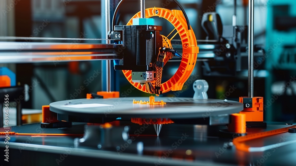 Poster Electronic three dimensional plastic printer during work  3D printer 3D printing : Generative AI