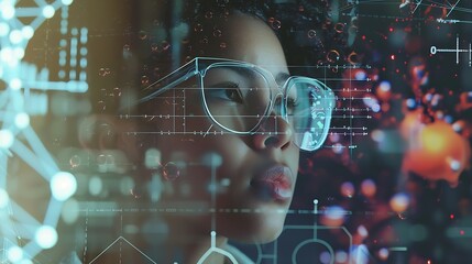Image of data processing and chemical formula over biracial schoolgirl global science data processing and digital interface concept digitally generated image : Generative AI