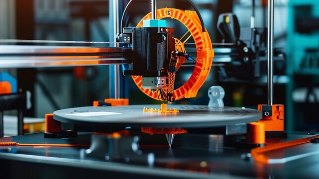 Electronic three dimensional plastic printer during work  3D printer 3D printing : Generative AI