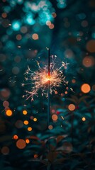 Obraz premium Sparkler with vibrant bokeh effect in a night garden