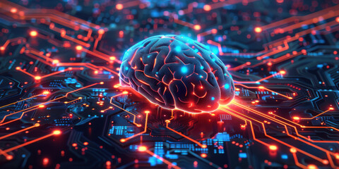 Neural circuit and electronic cyber brain in a quantum computing system, concept of artificial intelligence technology, biotechnology innovation, robot progress and machine learning
