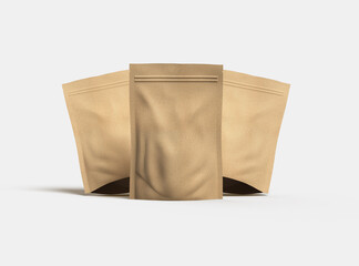 3D render of a generic paper doypack with zipper on a light background