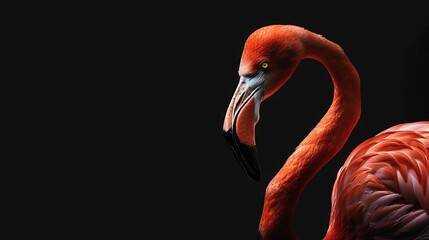 Portrait of a beautiful flamingo on a black background : Generative AI