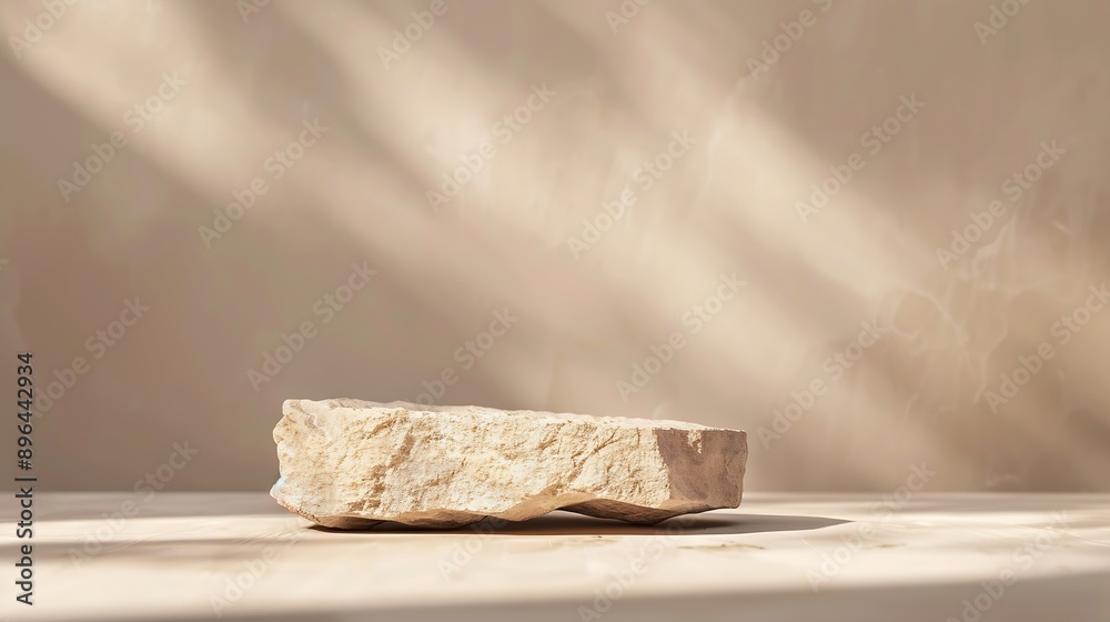 Aufkleber beige concept product display podium rock stone with blurred background with sunlight shadow : gener