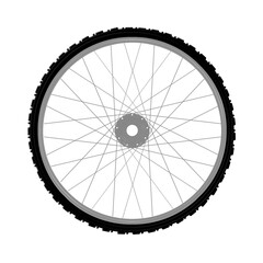Fototapeta premium Illustration of a bicycle wheel isolated on a white background. Bicycle Wheel Logo Template Design. Bicycle wheel symbol. Bike rubber. Mountain tyre. Valve. Fitness cycle. Motor Bike