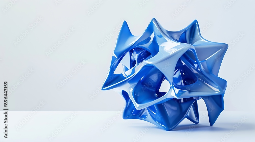 Poster blue 3d printed abstract geometrical shape on the white background : generative ai