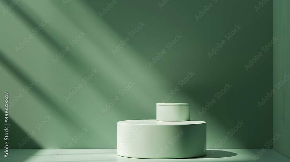 Poster Abstract minimal scene with geometrical form Cylinder podium on green background Abstract background Scene to show cosmetic podructs Showcase display case 3d render : Generative AI