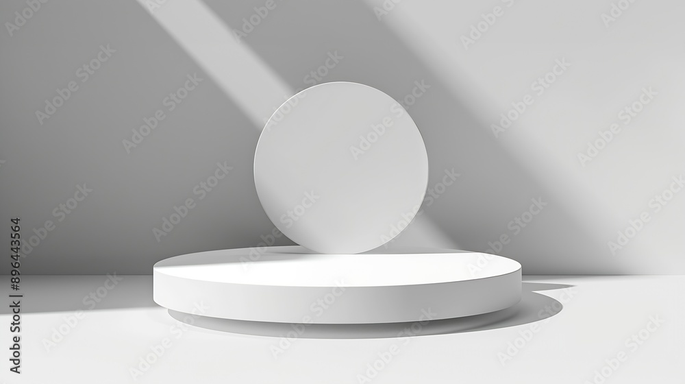 Aufkleber Abstract empty white podium on white background with shadow Mock up stand for product presentation 3D Render Minimal concept Display product Banner : Generative AI